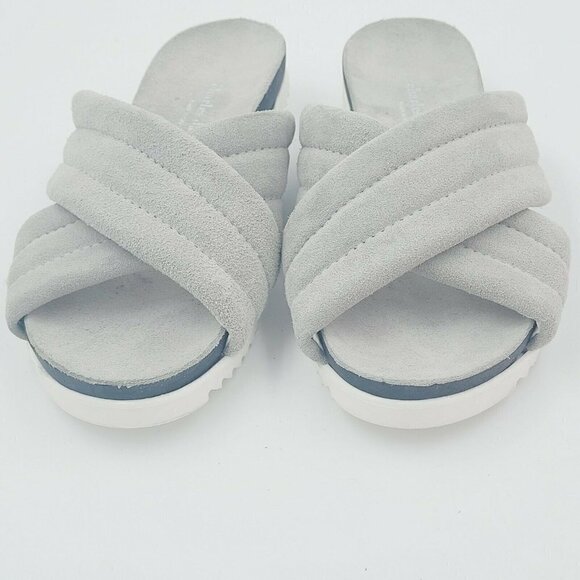 Charles David Lye Crossband Slide Sandals Suede Light Grey 38 US 8 - Picture 3 of 10